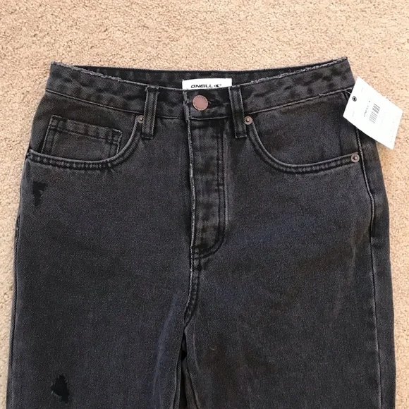 ONeill Distressed Denim Jeans NEW Womens Size 2 Waist 25 Faded Black Button Fly - Picture 2 of 14